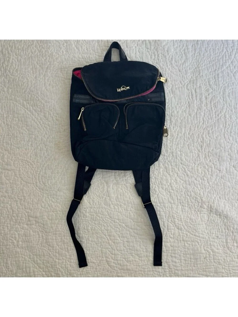 Kipling Black Carter Backpack Shoulder Bag Gold Zipper Monkey Shaki